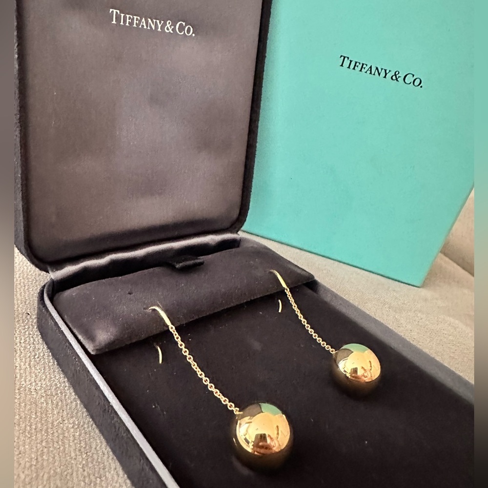 Tiffany 18K Gold drop ball earrings